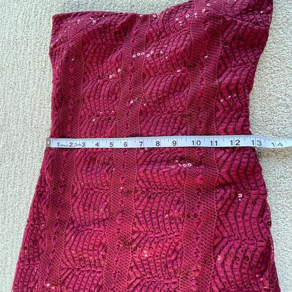 🔥Yellow Star Lace Sequins Strapless Mermaid Dress Burgundy Evening Party Dress - Picture 11 of 13